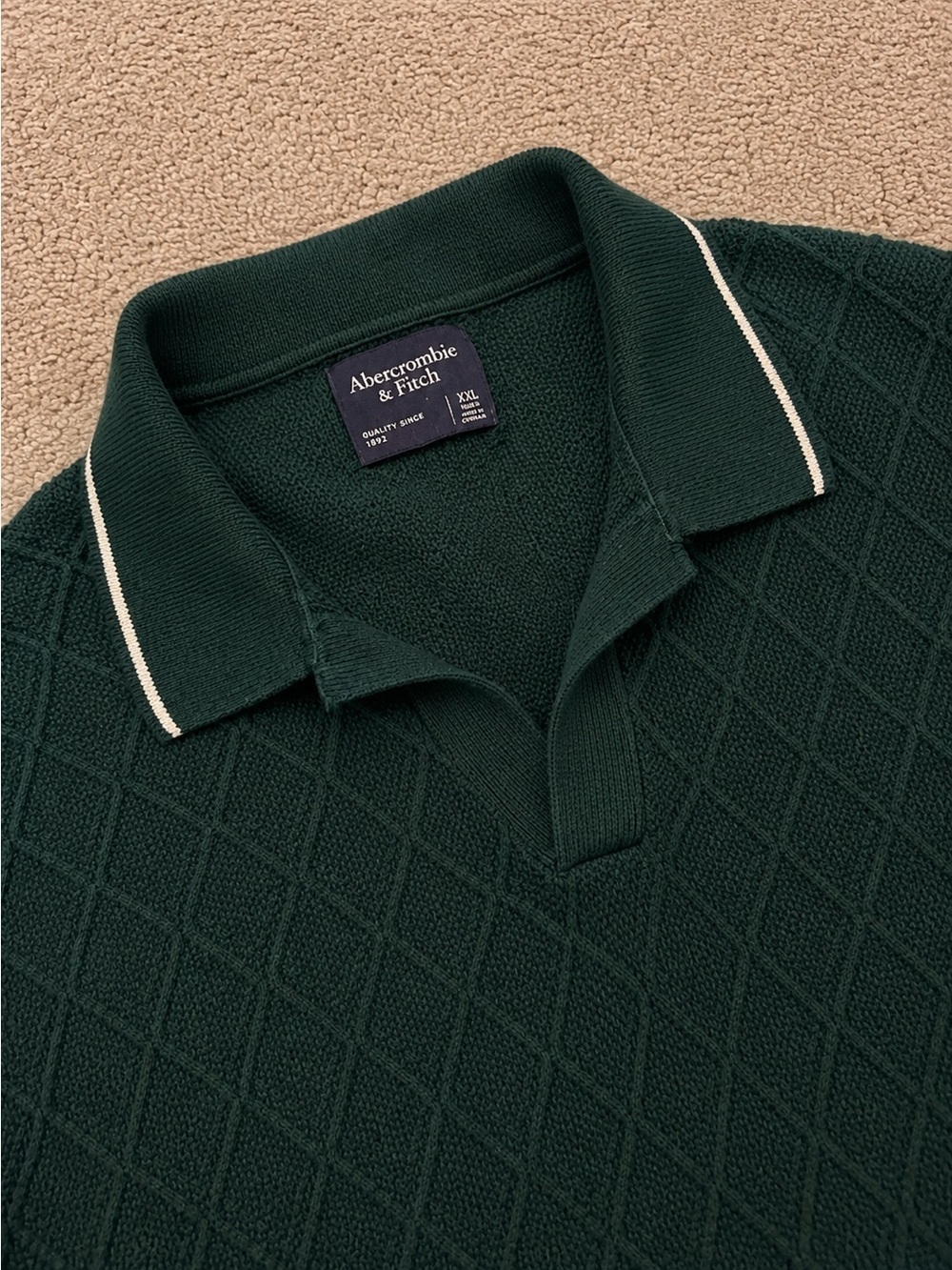 Abercrombie & Fitch Dark Green Polo with White Contrast Tipping - Picture 3 of 4